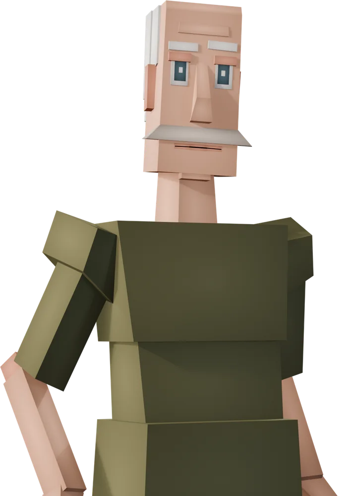 Mr. Comodur, white-haired with a grey moustache